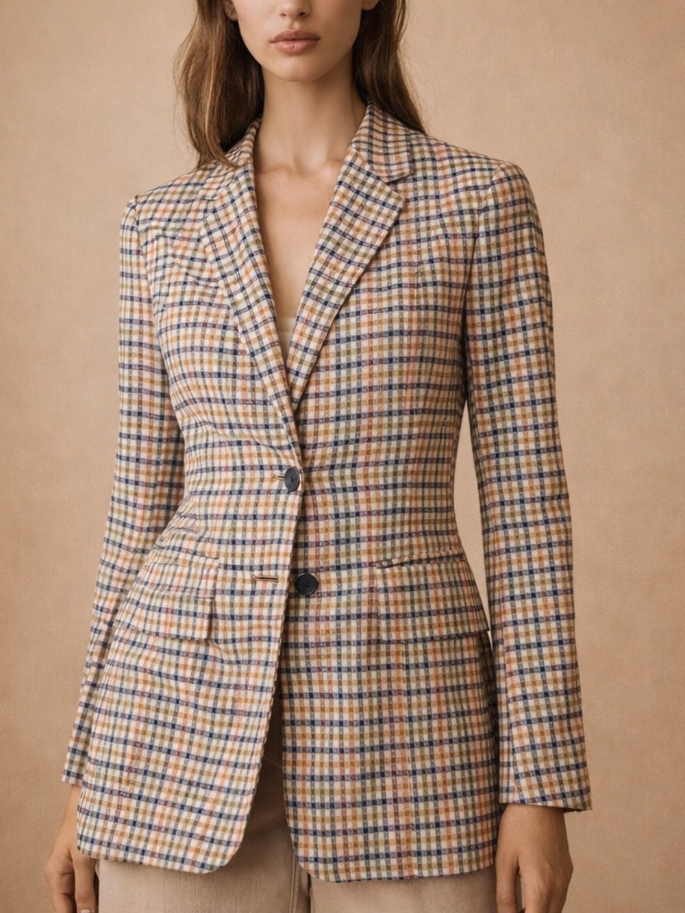 a new day Checked Blazer in Beige and Brown